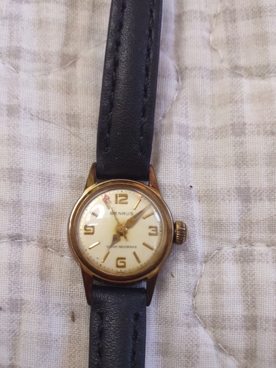 Accessories - Benrus Vintage Rose Gold Plated Ladies Watch with Black Leather Strap